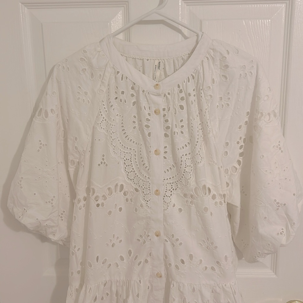 Anthropologie Tallulah Puff Sleeve Eyelet Mini Dress in White New Size Large - Picture 9 of 13